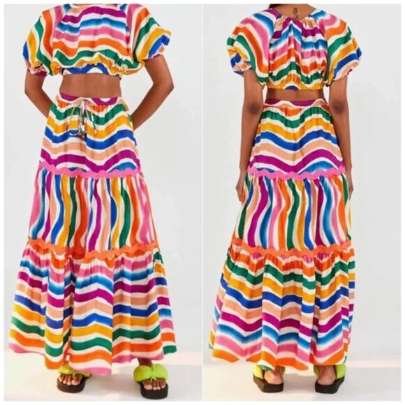 Farm Rio Dancing Stripes Maxi Skirt Size X-Small - Picture 2 of 13